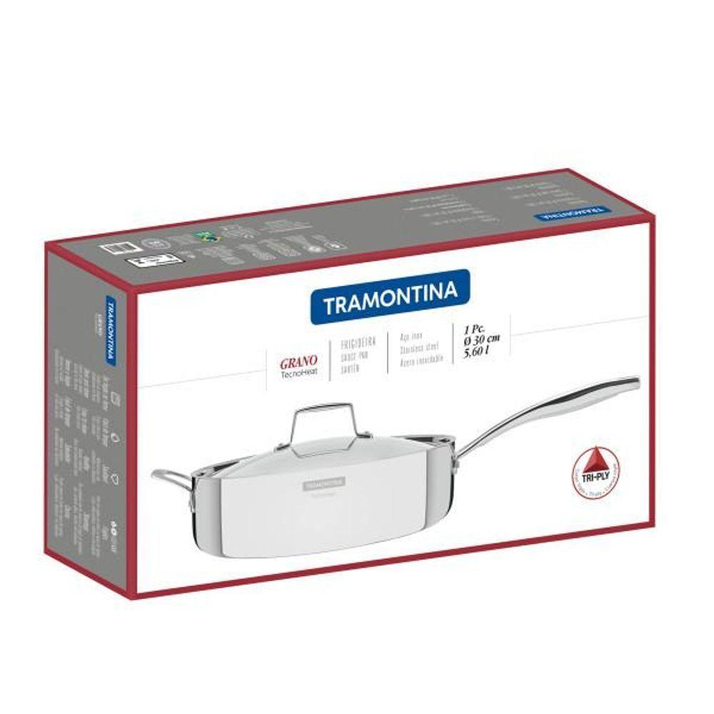 Frigideira Tramontina Grano Em Aço Inox Com Corpo Triplo Com Tampa E Cabo 30 Cm 5,6 L - 2