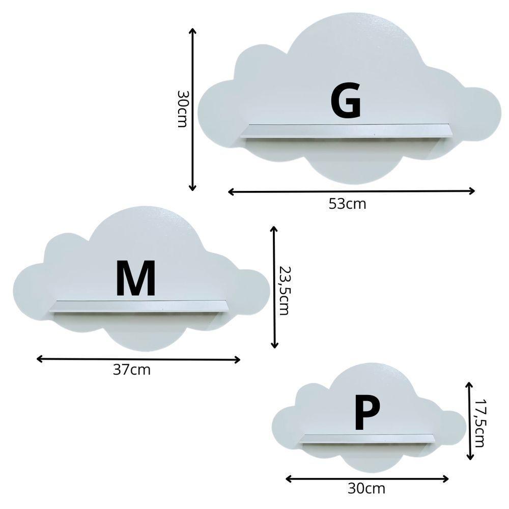 Trio De Nichos Nuvem Em Mdf Prateleira Decorativa Para Quarto Infantil Branco - 4