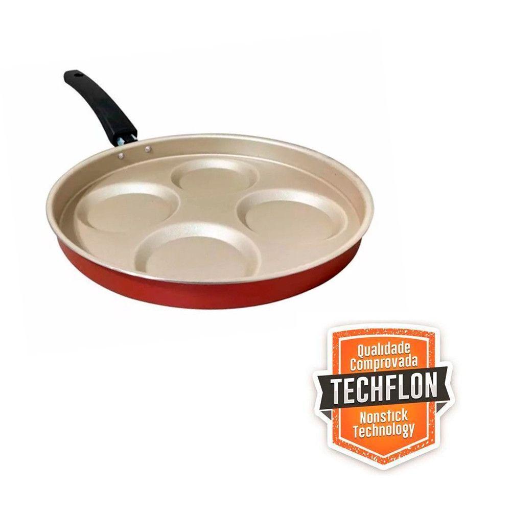 Frigideira 4 Em 1 Multiuso Com Divisórias Antiaderente Ovos Hamburgers - 1,5 Litros - Cereja - 2