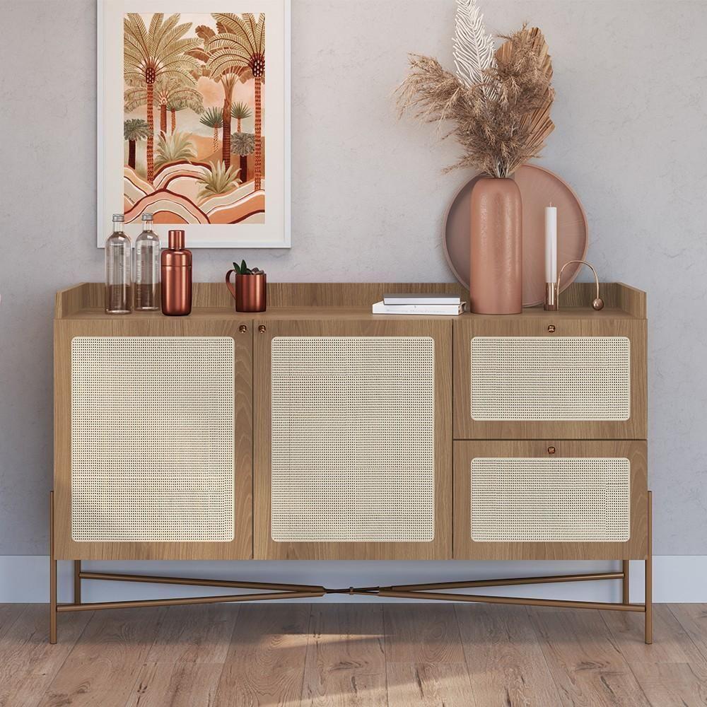 Balcão Aparador Buffet 2 Portas Pé Metal Arlo A10 Hanover/dourado - Mpozenato - 2