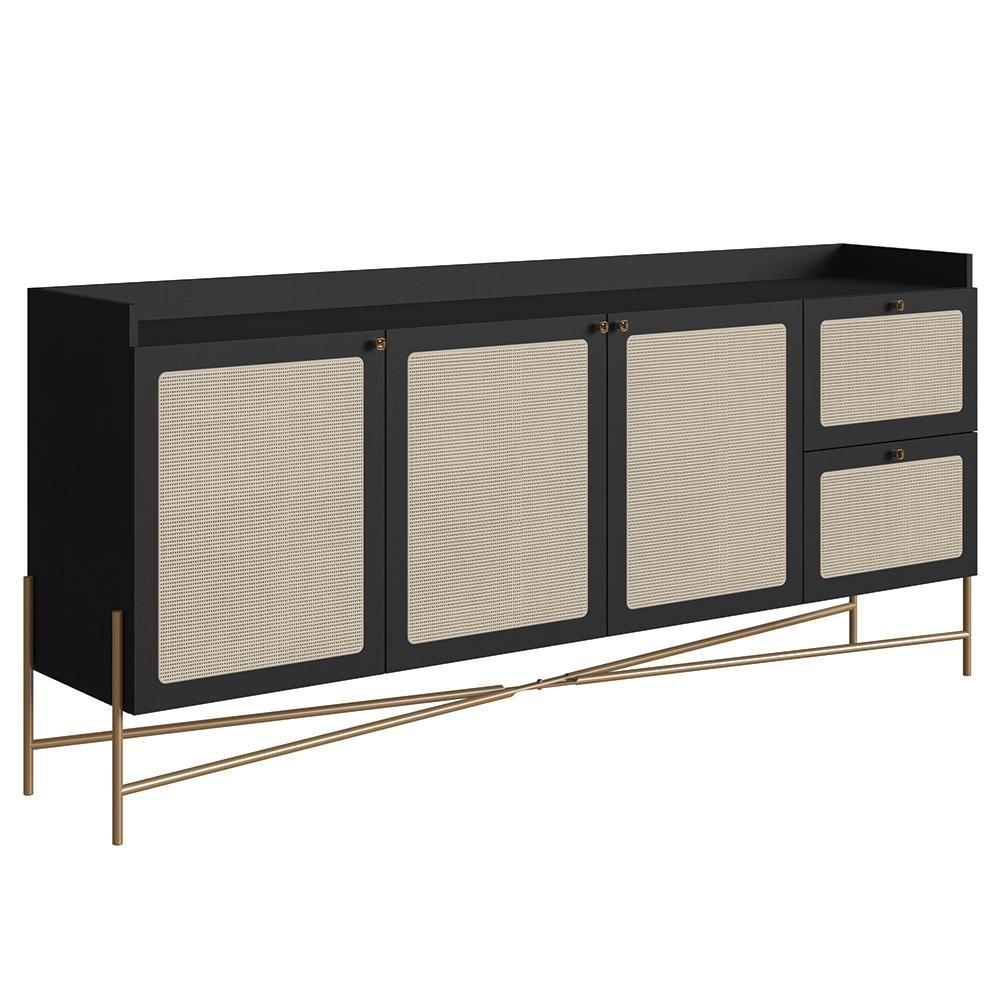 Balcão Aparador Buffet 3 Portas Pé Metal Arlo A10 Nero/dourado - Mpozenato - 1