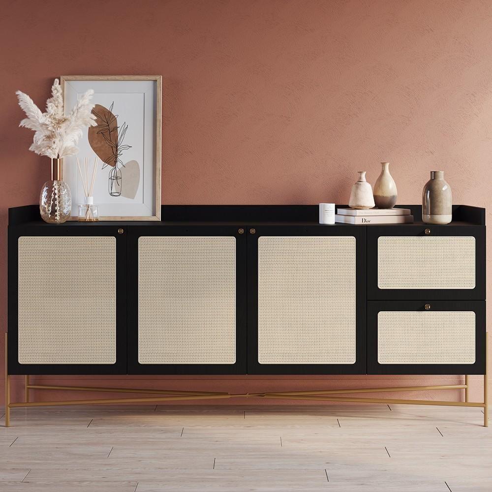 Balcão Aparador Buffet 3 Portas Pé Metal Arlo A10 Nero/dourado - Mpozenato - 2