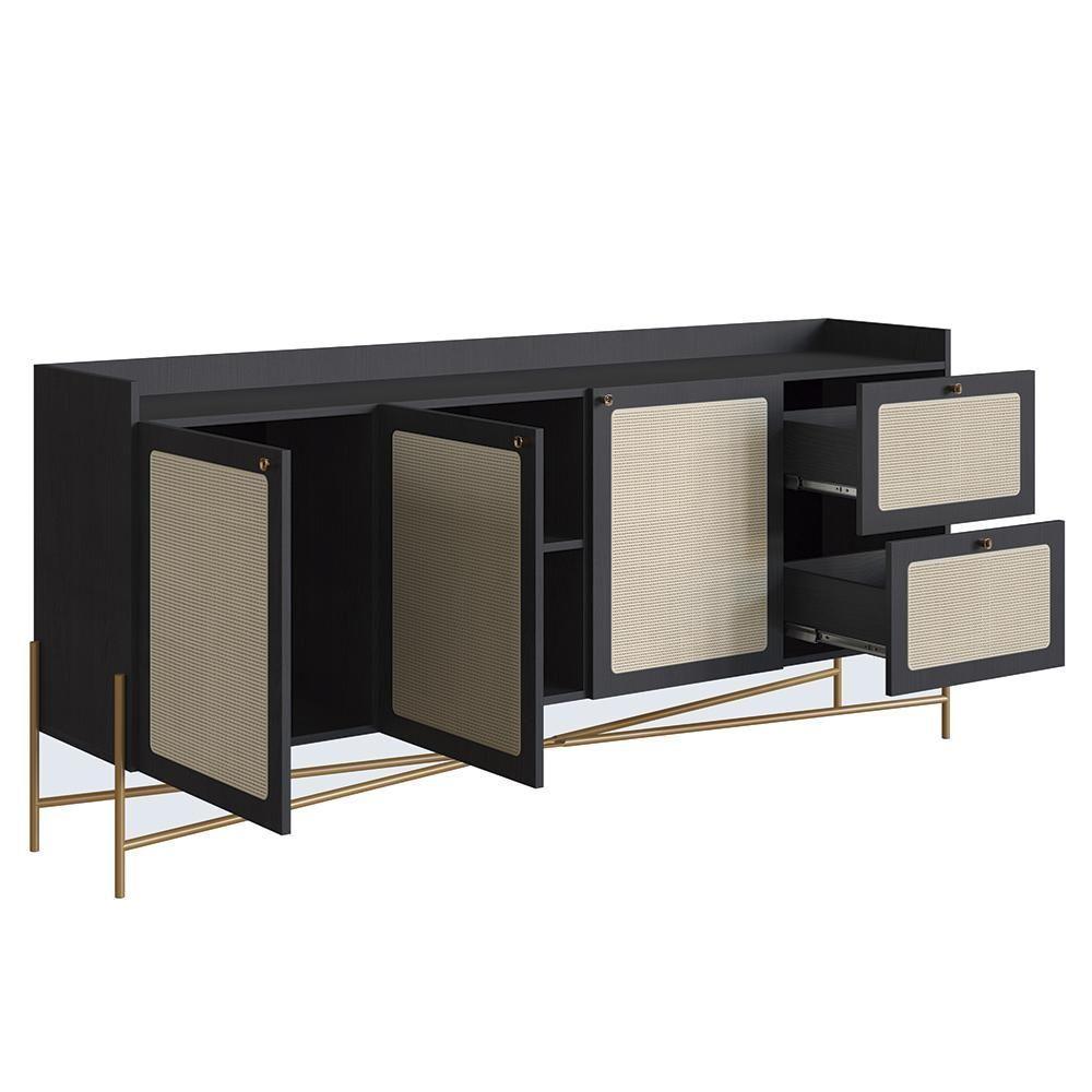 Balcão Aparador Buffet 3 Portas Pé Metal Arlo A10 Nero/dourado - Mpozenato - 5