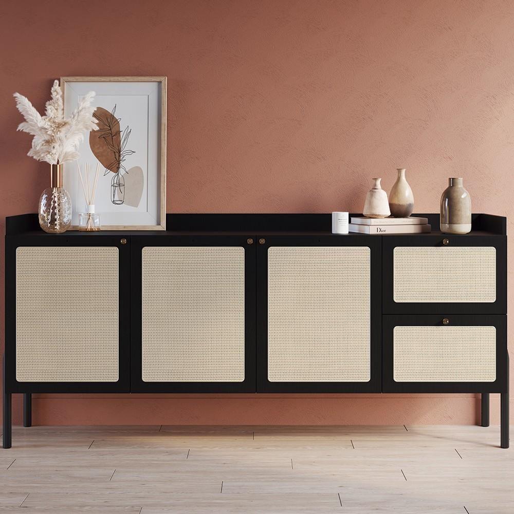 Balcão Aparador Buffet 3 Portas Pés Madeira Arlo A10 Nero/preto - Mpozenato - 2