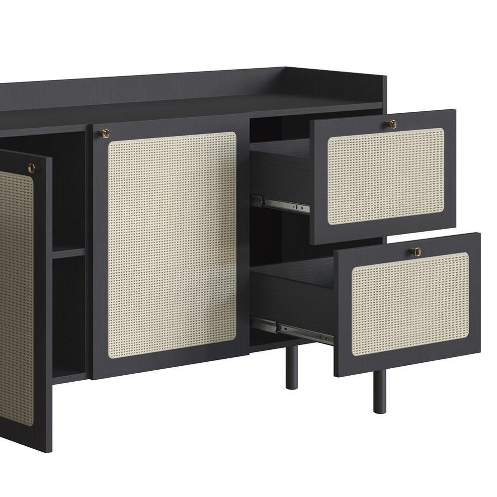 Balcão Aparador Buffet 3 Portas Pés Madeira Arlo A10 Nero/preto - Mpozenato - 7