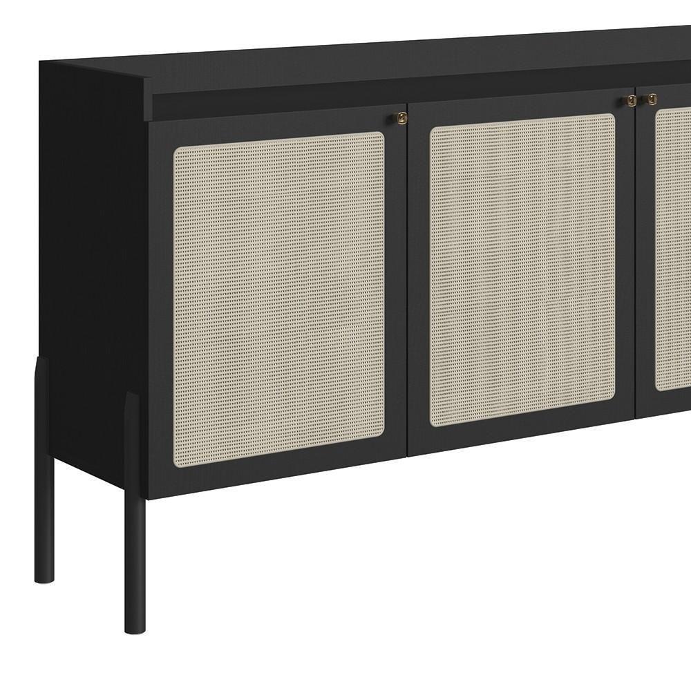 Balcão Aparador Buffet 3 Portas Pés Madeira Arlo A10 Nero/preto - Mpozenato - 8