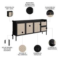 Balcão Aparador Buffet 3 Portas Pés Madeira Arlo A10 Nero/preto - Mpozenato - 3