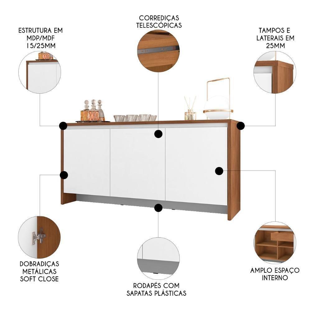 Balcão Aparador Buffet 3 Portas Madrid C14 Cedro/branco - Mpozenato - 4