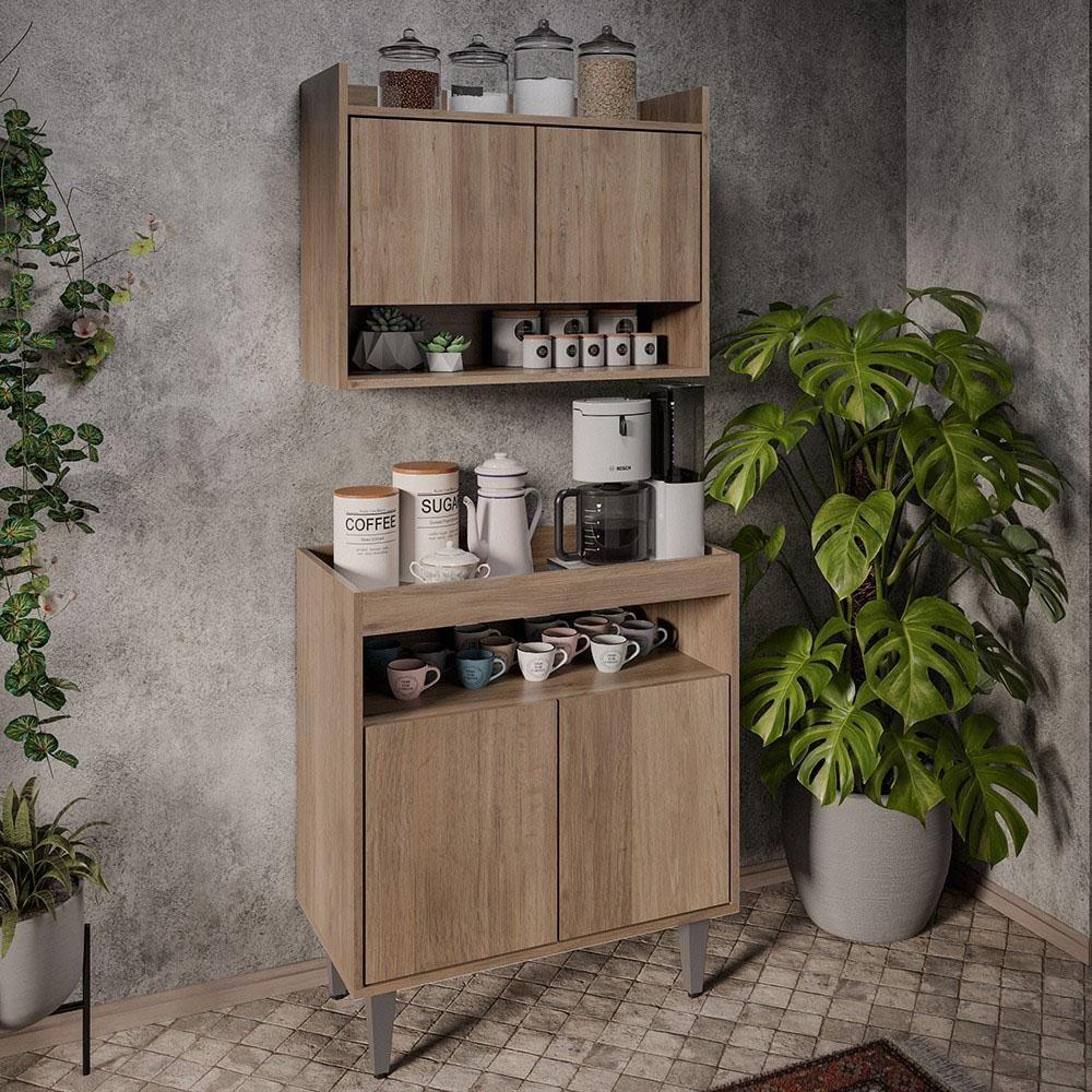 Armário Aéreo Ceci E Balcão Aparador Buffet Lice M24 Freijó - Mpozenato - 2