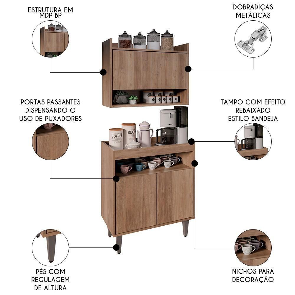 Armário Aéreo Ceci E Balcão Aparador Buffet Lice M24 Freijó - Mpozenato - 3