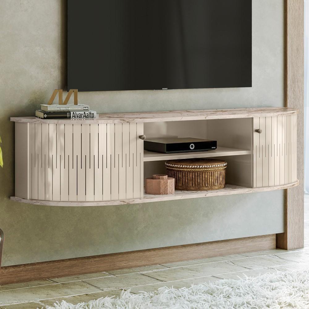 Rack Bancada Para Tv 60 Pol Suspenso 136cm Helena M01 Calacata/off White - Mpozenato - 2