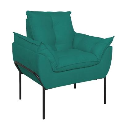 Poltrona Sofá Luxo Base Metal Preto Recepção Escritório Azul Turquesa