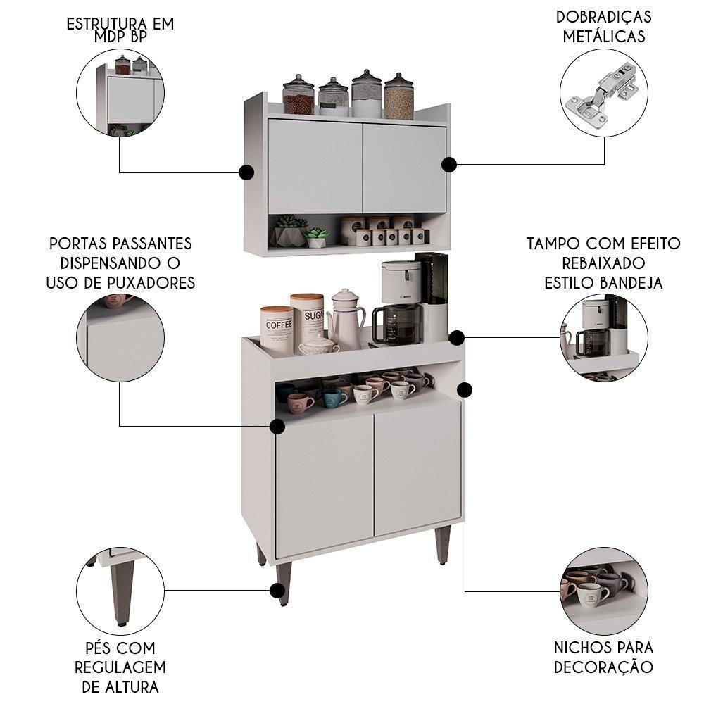 Armário Aéreo Ceci E Balcão Aparador Buffet Lice M24 Branco - Mpozenato - 3