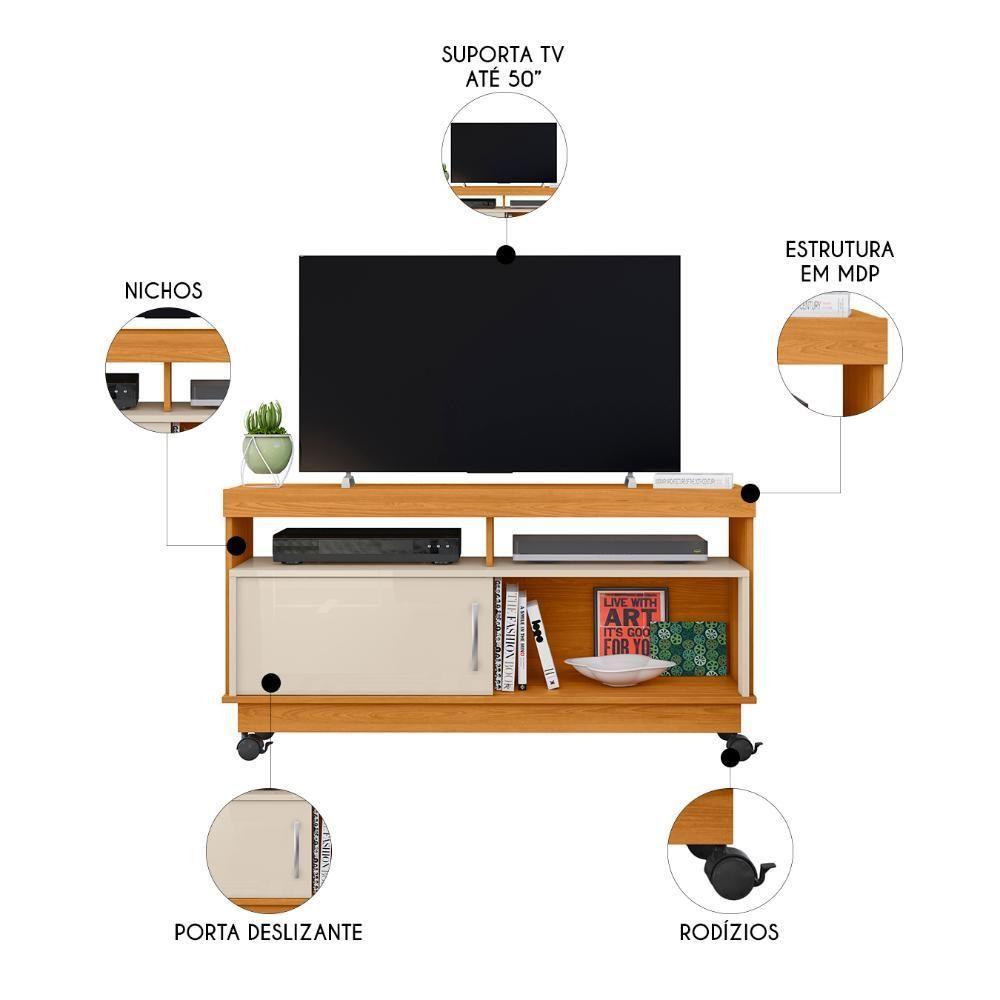 Rack Bancada De Tv 50 Pol 121cm Rute Z10 Off/cinamomo - Mpozenato - 3