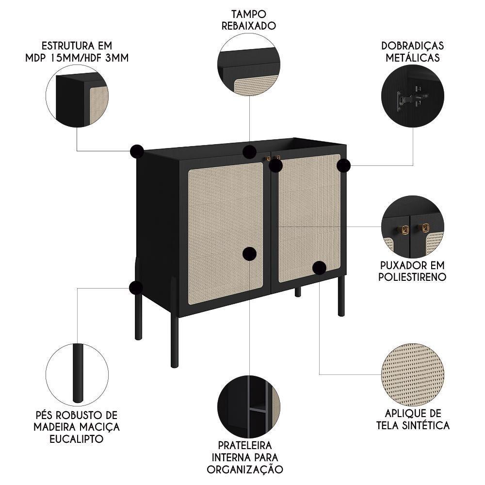 Balcão Aparador Buffet Cantinho Do Café Pés Madeira Arlo A10 Nero/preto - Mpozenato - 3