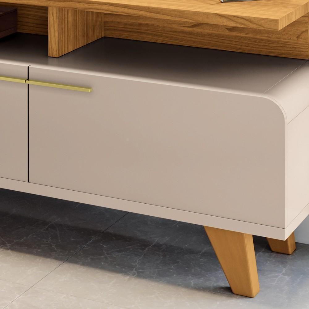 Painel Para Tv 70 Pol Ripado 2.2 E Rack Bancada Amago H01 Off White/cinamomo - Mpozenato - 2