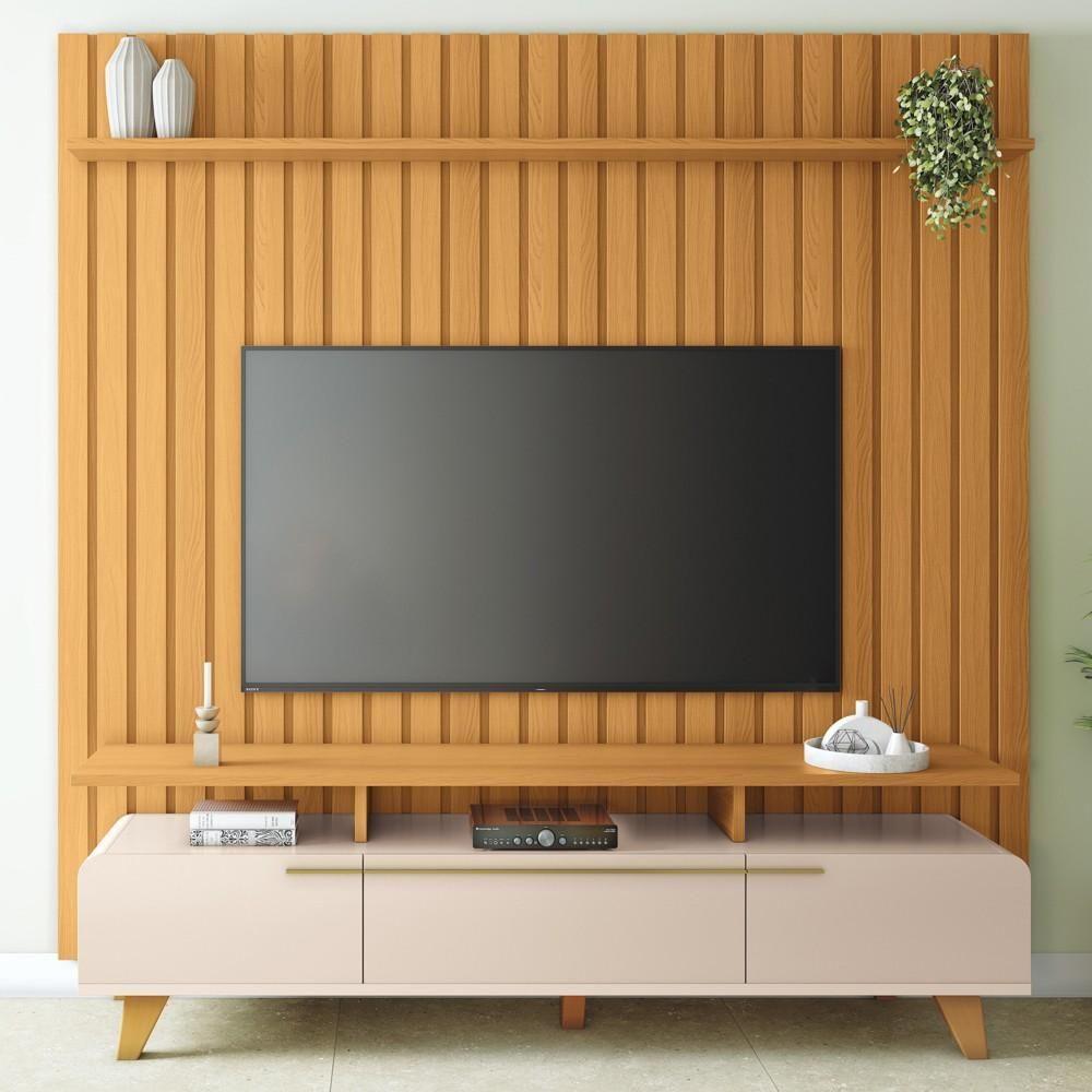 Painel Para Tv 70 Pol Ripado 2.2 E Rack Bancada Amago H01 Off White/cinamomo - Mpozenato - 5