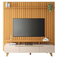 Painel Para Tv 70 Pol Ripado 2.2 E Rack Bancada Amago H01 Off White/cinamomo - Mpozenato - 1