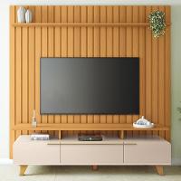 Painel Para Tv 70 Pol Ripado 2.2 E Rack Bancada Amago H01 Off White/cinamomo - Mpozenato - 5