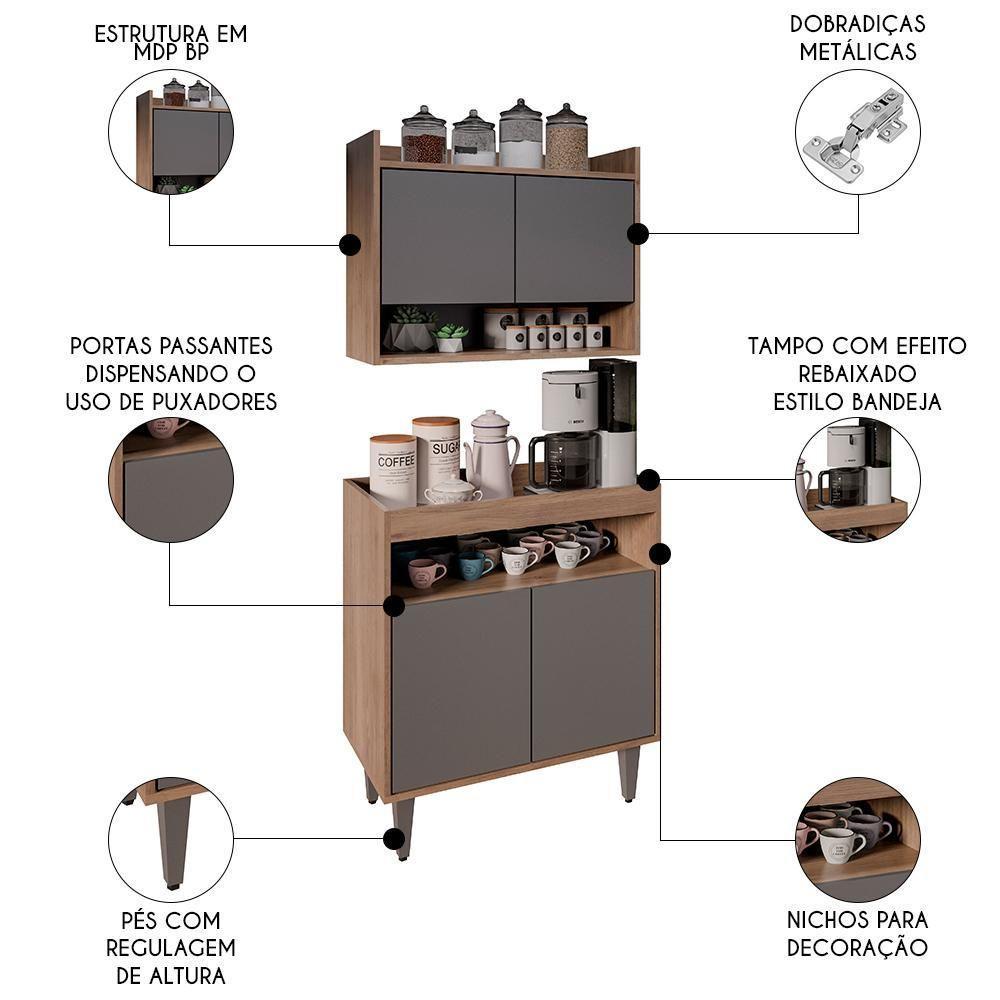 Armário Aéreo Ceci E Balcão Aparador Buffet Lice M24 Freijó/grafite - Mpozenato - 3