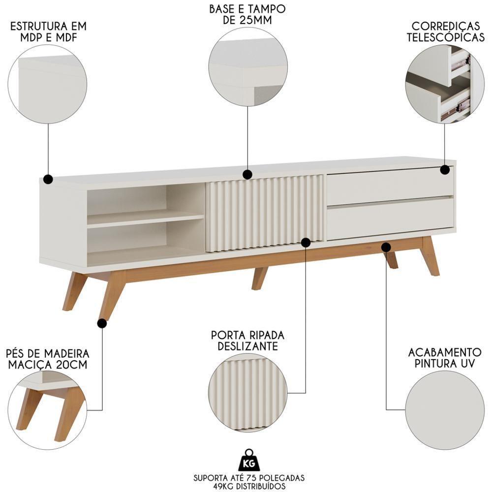 Painel Para Tv 75 Pol Chile E Rack Bancada Itália C05 Off White Matte/freijó - Mpozenato - 5