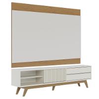 Painel Para Tv 75 Pol Chile E Rack Bancada Itália C05 Off White Matte/freijó - Mpozenato - 1