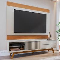 Painel Para Tv 75 Pol Chile E Rack Bancada Itália C05 Off White Matte/freijó - Mpozenato - 3