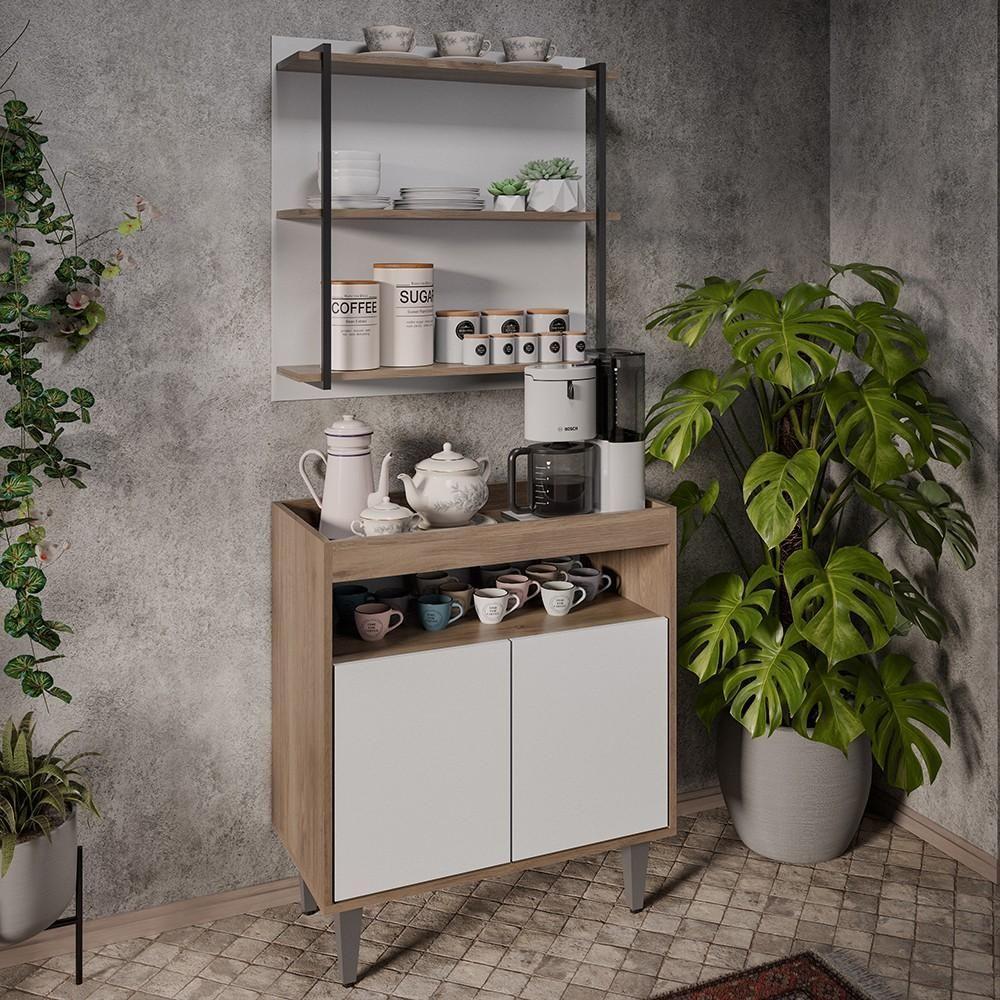 Aparador Cantinho Do Café E Painel 3 Prateleiras Flora M24 Freijó/branco - Mpozenato - 2