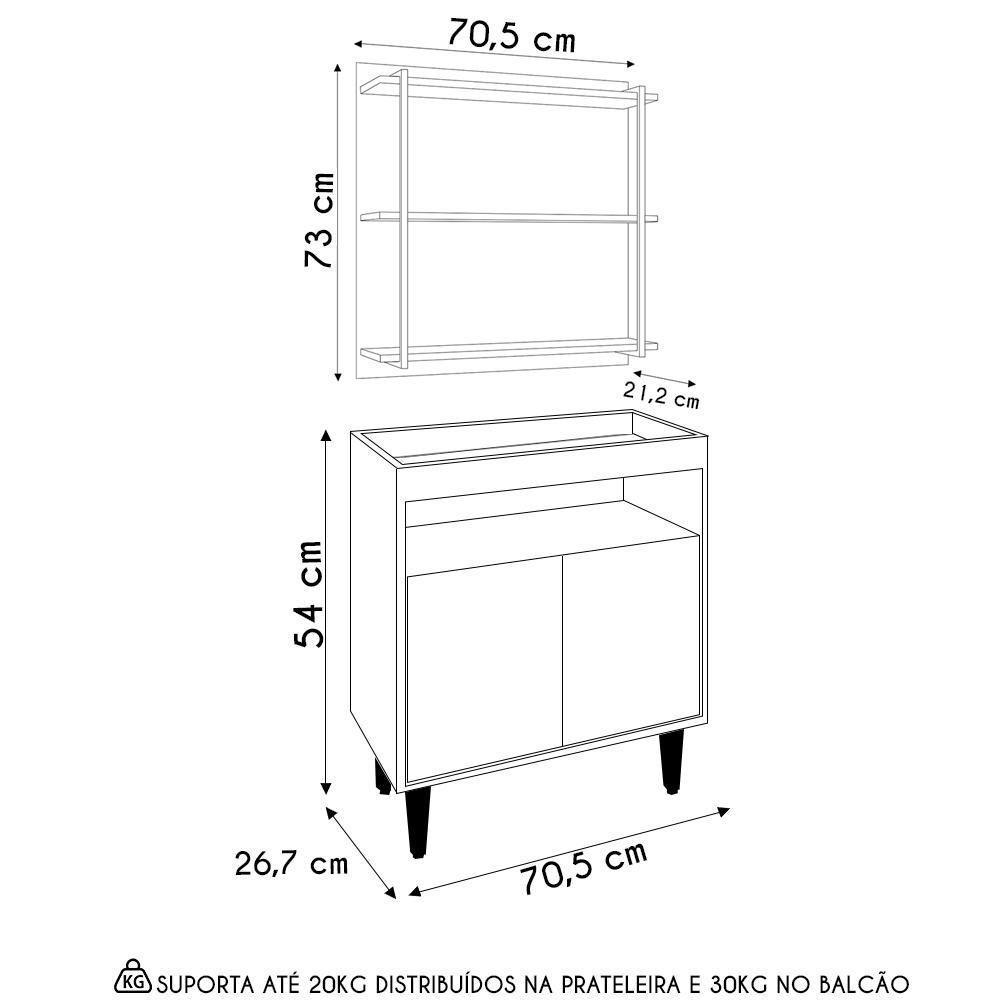 Aparador Cantinho Do Café E Painel 3 Prateleiras Flora M24 Freijó/branco - Mpozenato - 4