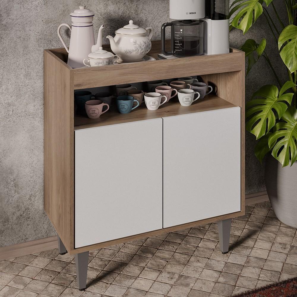 Aparador Cantinho Do Café E Painel 3 Prateleiras Flora M24 Freijó/branco - Mpozenato - 6