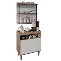 Aparador Cantinho Do Café E Painel 3 Prateleiras Flora M24 Freijó/branco - Mpozenato - 1