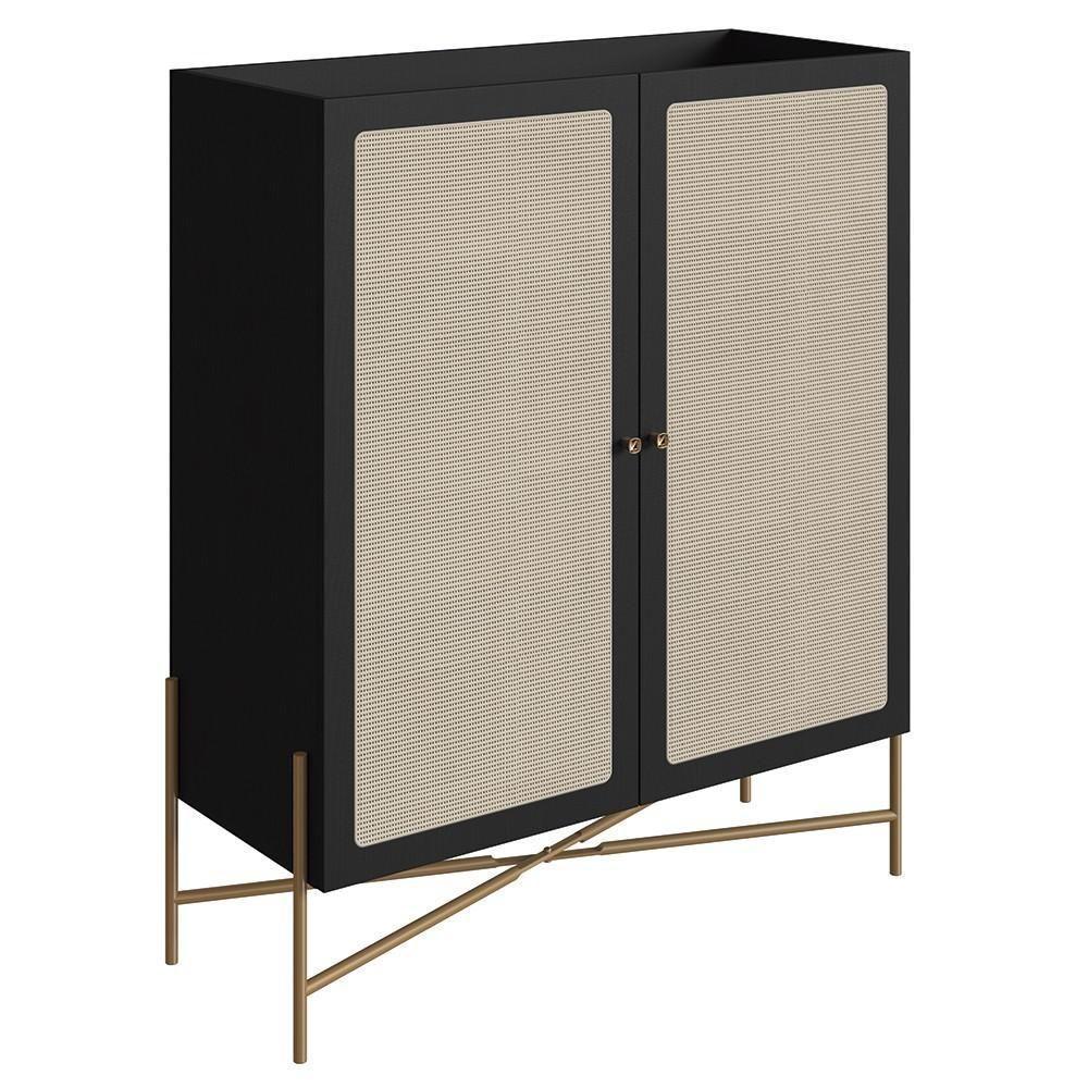Armário Aparador Bar 2 Portas Pé Metal Arlo A10 Nero/dourado - Mpozenato - 1