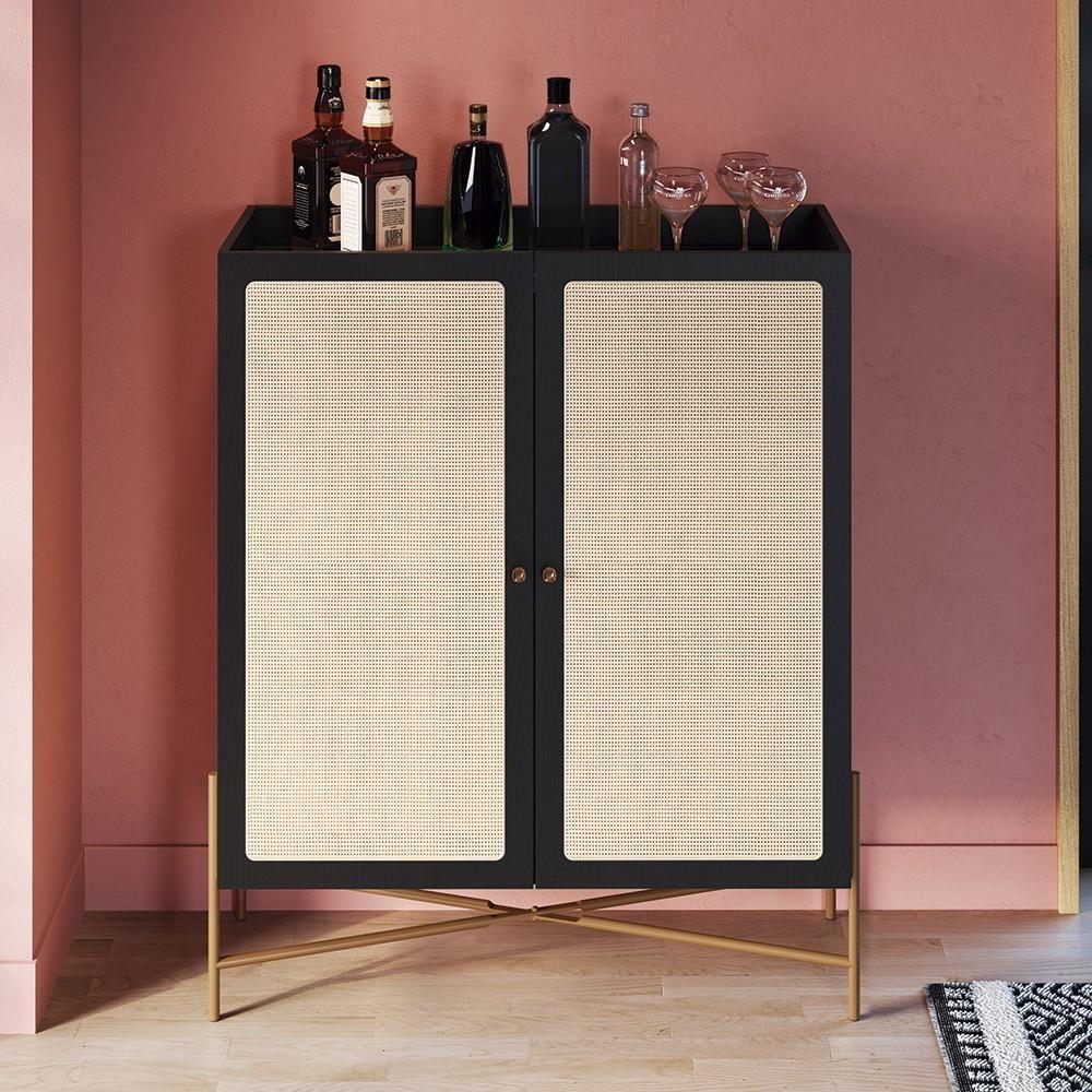 Armário Aparador Bar 2 Portas Pé Metal Arlo A10 Nero/dourado - Mpozenato - 2