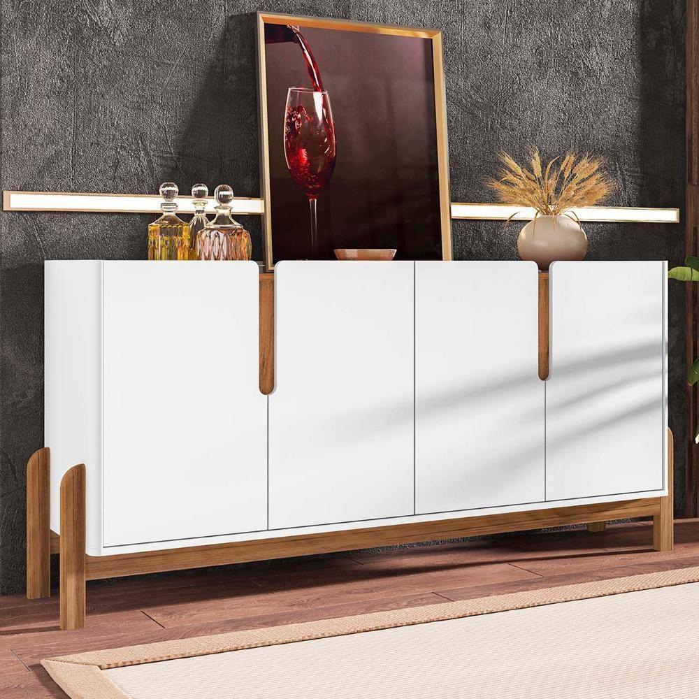 Buffet Aparador 4 Portas Sala De Jantar Nay C14 Branco/cedro - Mpozenato - 2