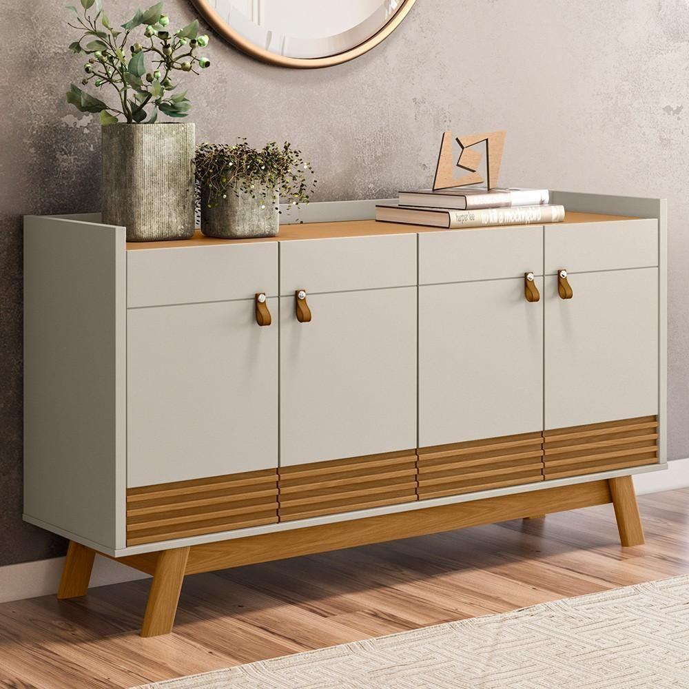 Buffet Aparador Para Sala 4 Portas Luzzo L06 Nature/off White - Mpozenato - 2