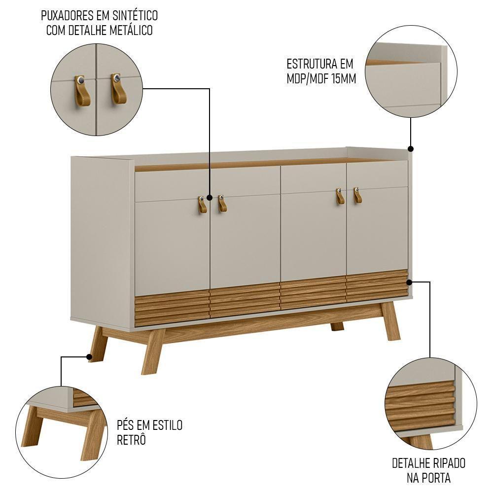 Buffet Aparador Para Sala 4 Portas Luzzo L06 Nature/off White - Mpozenato - 3