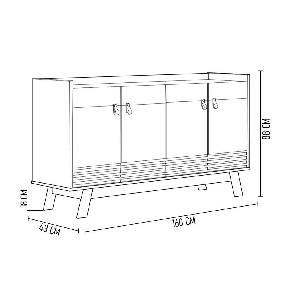 Buffet Aparador Para Sala 4 Portas Luzzo L06 Nature/off White - Mpozenato - 4