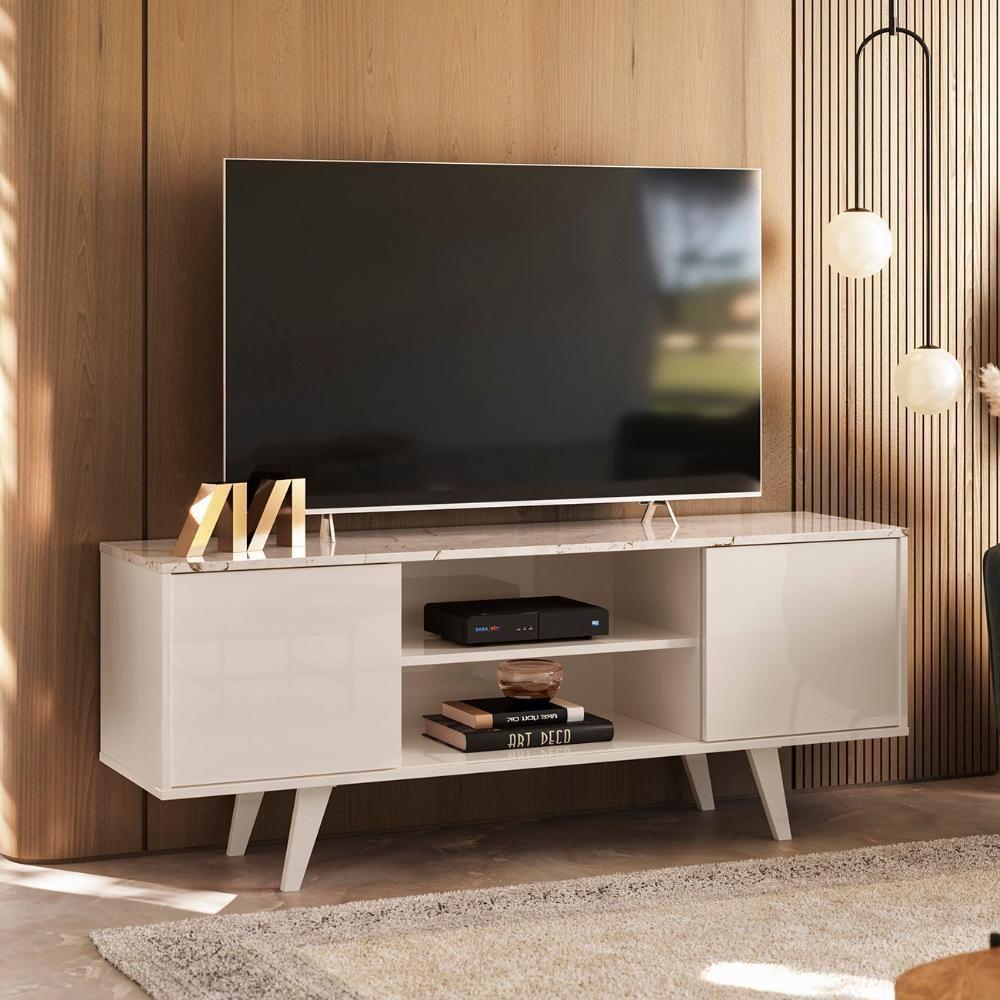 Rack Bancada De Tv 50 Pol 136cm Espain Z10 Off/calacata - Mpozenato - 2