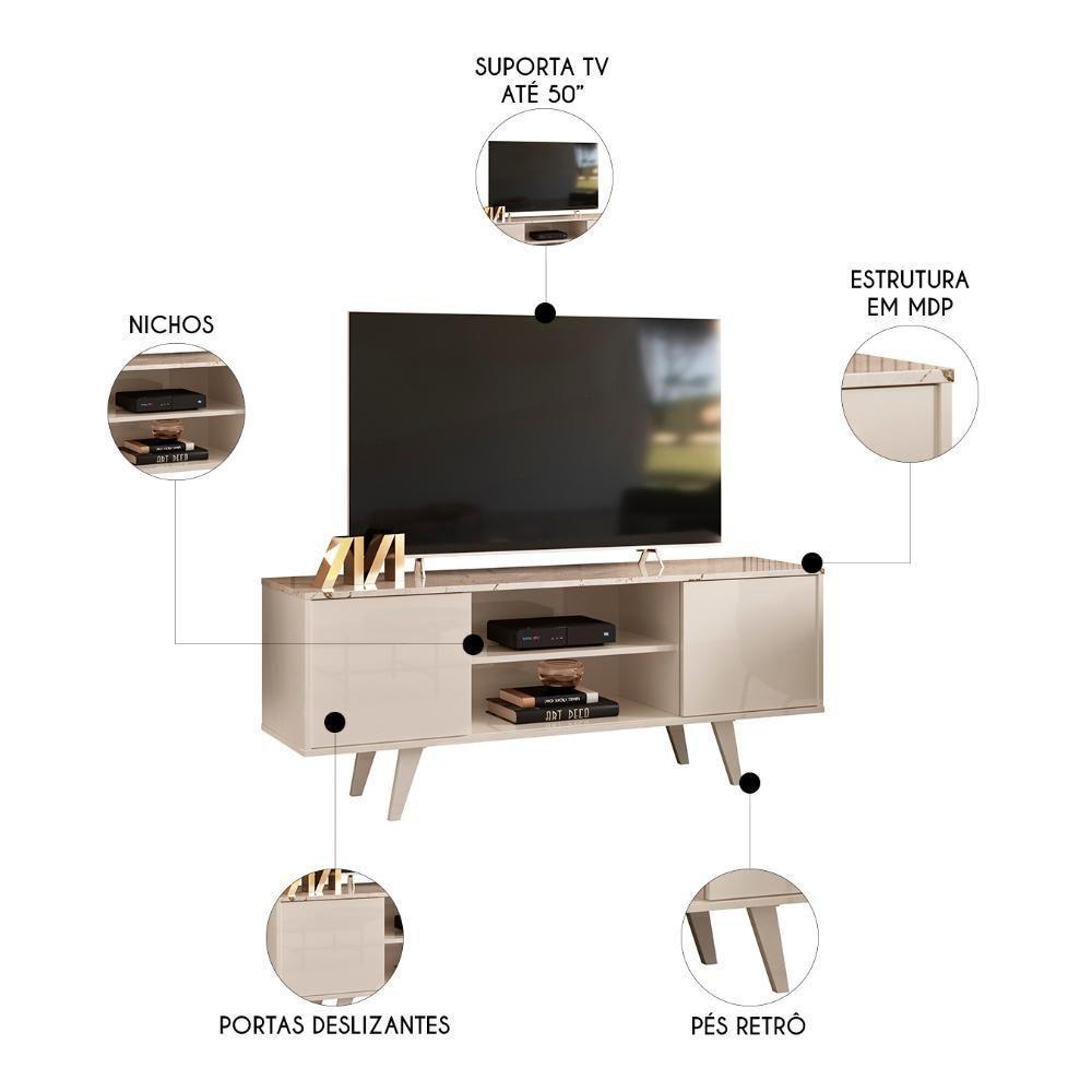 Rack Bancada De Tv 50 Pol 136cm Espain Z10 Off/calacata - Mpozenato - 3