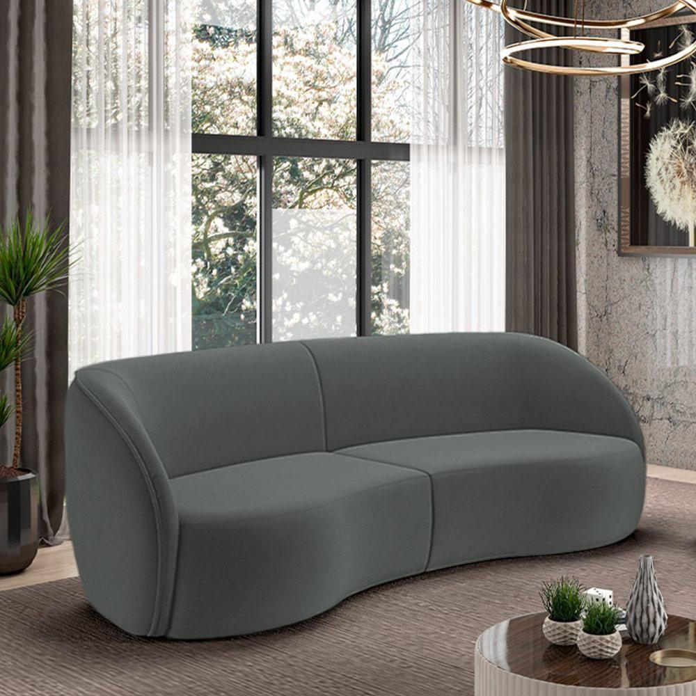 Sofá Decorativo Sala De Estar Bipartido 240cm Clarke Veludo Grafite G45 - Gran Belo - 1