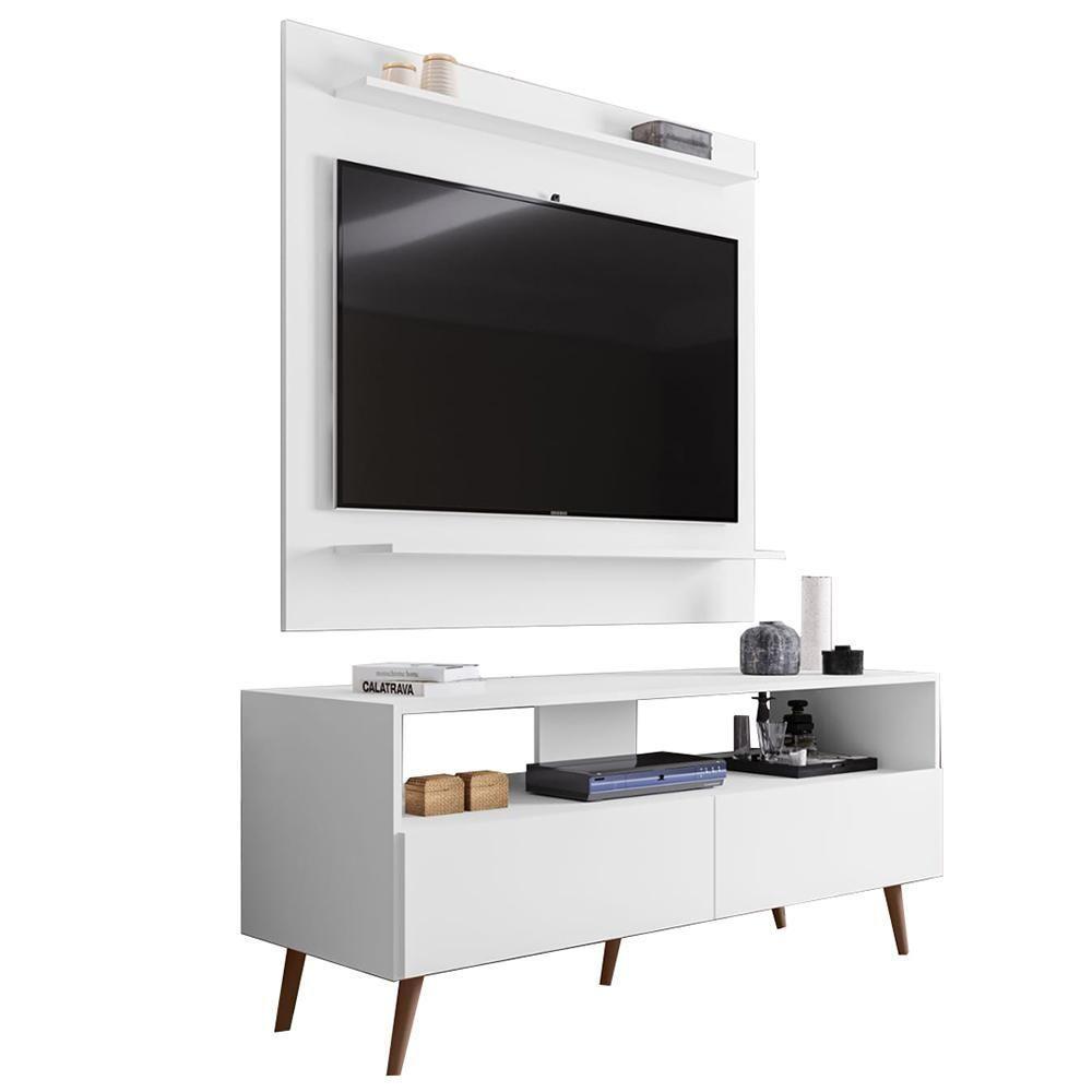 Painel Para Tv 50 Pol Senna E Rack Bancada 136cm Versa M24 Branco - Mpozenato - 1