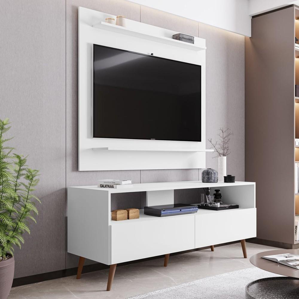 Painel Para Tv 50 Pol Senna E Rack Bancada 136cm Versa M24 Branco - Mpozenato - 2