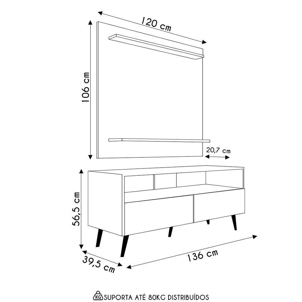 Painel Para Tv 50 Pol Senna E Rack Bancada 136cm Versa M24 Branco - Mpozenato - 4