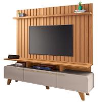 Painel Para Tv 70 Pol Ripado 2.0 E Rack Bancada Amago H01 Off White/cinamomo - Mpozenato - 1