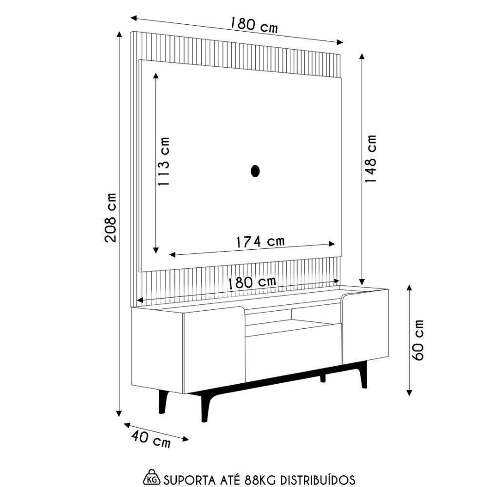 Painel Para Tv 70 Pol Real E Rack Bancada Safira L06 Tauari/off White - Mpozenato - 2
