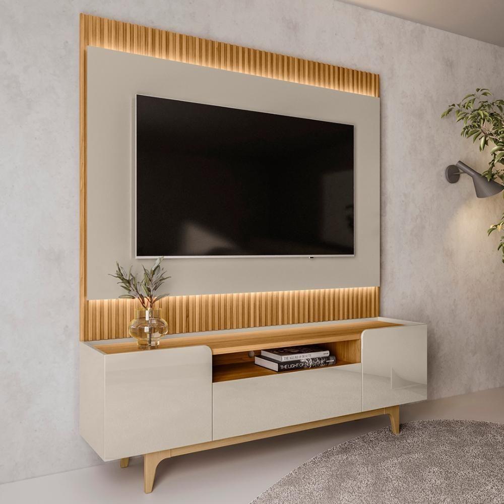 Painel Para Tv 70 Pol Real E Rack Bancada Safira L06 Tauari/off White - Mpozenato - 3