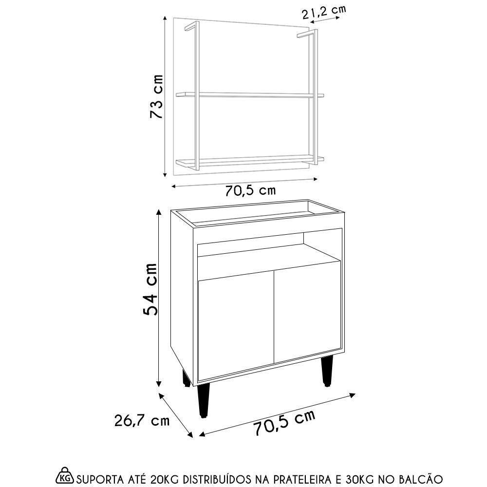 Aparador Cantinho Do Café E Painel 2 Prateleiras Flora M24 Branco/freijó - Mpozenato - 4