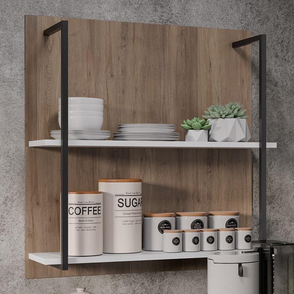 Aparador Cantinho Do Café E Painel 2 Prateleiras Flora M24 Branco/freijó - Mpozenato - 5