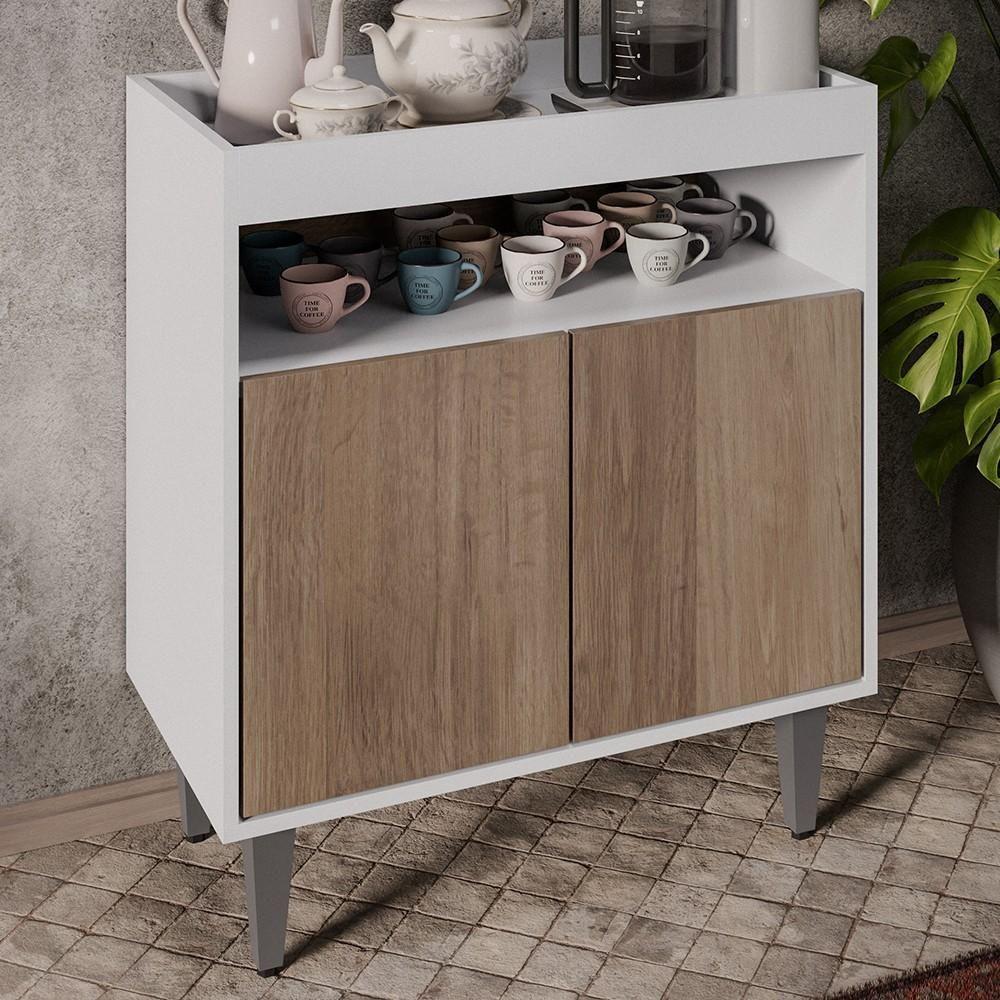 Aparador Cantinho Do Café E Painel 2 Prateleiras Flora M24 Branco/freijó - Mpozenato - 6