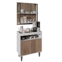 Aparador Cantinho Do Café E Painel 2 Prateleiras Flora M24 Branco/freijó - Mpozenato - 1